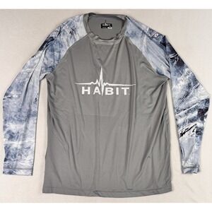 Mens Habit Long Sleeve Performance Tee Size M Grey/Blue Cooling UPF 40 Mossy Oak